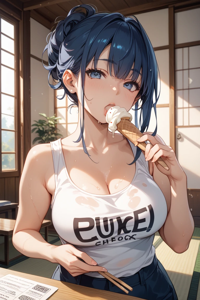((masterpiece)), (Highest quality、32k), (Simple style), hentai, Dark skinned slutty girl,Lewd,Completely naked,favorite,cute,Sexual Desire Ghost, Big Breasts,Purple Hair,Bobcut, Bounce and shake wildly,SBreast shaking,Off-the-shoulder sleeveless T-shirt, Vibrant breasts, {{The succubus who murdered her and transformed into her exact replica}}, NSFW