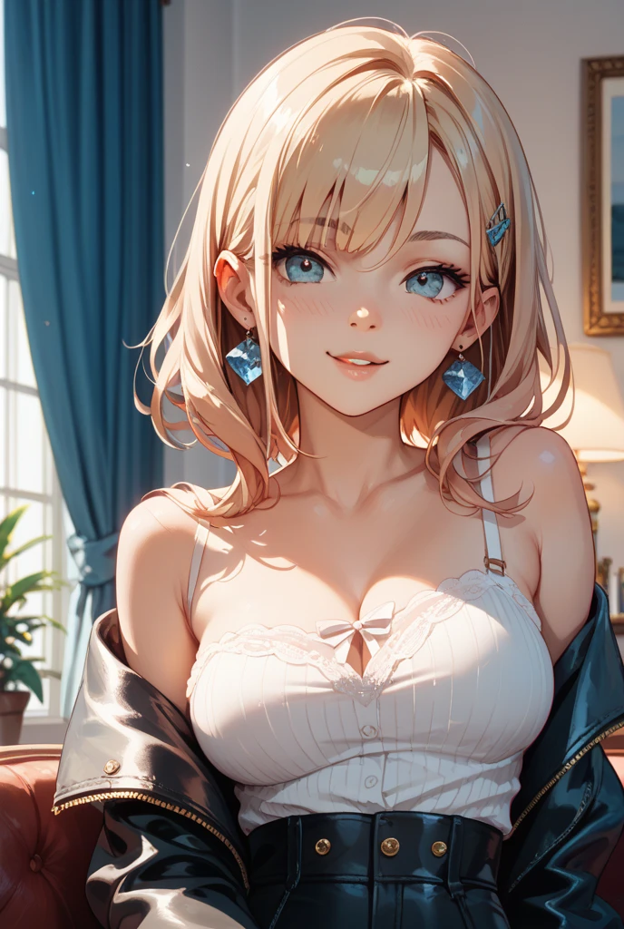 (8k, highest quality, best quality, masterpiece, highly detailed:1.2),
1girl, upper body, woman looks like (Margot Robbie), wearing boyfriend shirt and panty, (naked shirt, shirt tug), shy, half smile, midday, from below