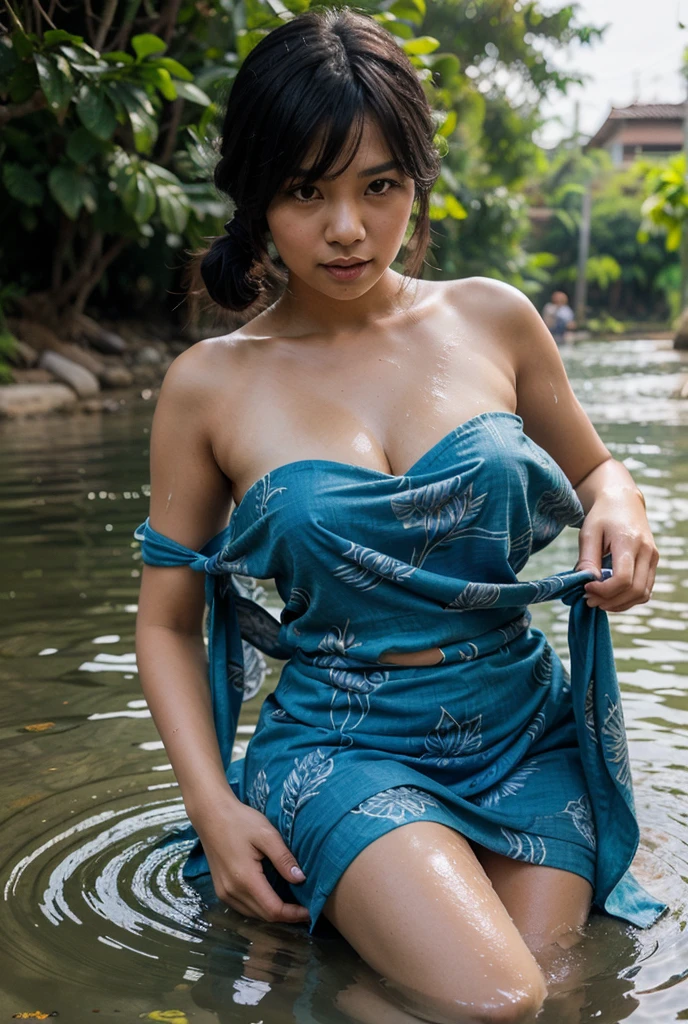 1girl, beautiful detailed female japanese woman, young, japan, thin, short, thick detailed thighs, busty chest, traditional japanese dress, rolled sleeves, sweaty clothes, loose clothes, dirty clothes, paddy field, impoverished, disheveled, farmer, farming, messy thick luscious hair, tied hair, short hair, detailed face, penetrating eyes, beautiful detailed lips, extremely detailed skin, detailed clothing, (best quality,4k,8k,highres,masterpiece:1.2),ultra-detailed,(realistic,photorealistic,photo-realistic:1.37), natural lighting, warm color tones, cinematic composition, thicc, natural, natural lashes, no makeup, glistening sweat