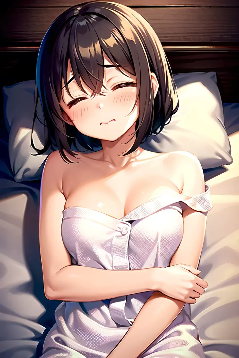 1. Beautiful woman in naked apron, short hair, Small breasts,Black Hair, Hospital Beautiful Cute High Quality Sleeping in Bed Sleep Bukkake Facial Sweat Open your mouth Lots of drooling