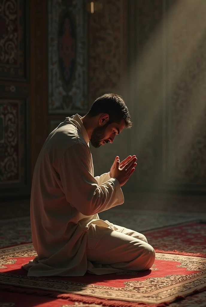 An early adult muslim man praying