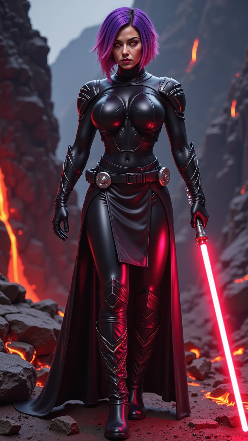 (Anime Line Art) A sexy Sith Warlord (alien, big breasts, fierce body tattoos, small fighting costume, looks unhinged, wielding a red light saber) is dueling with a Jedi woman (big butt, small breasts, sailor school outfit with scifi gadgets, short hair, big eyes, calm and composed, masterfully deflecting the sith attacker), set in a sci-fi high technology building