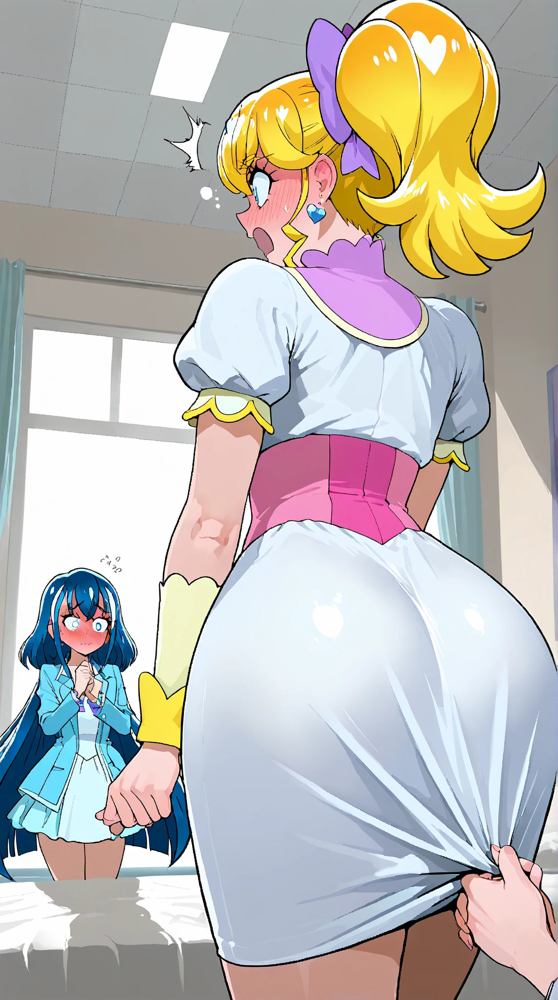 upskirt, duo focus, equestria girls, blushing, sunset shimmer, bra, underwear, grin, evil smile, erection, smiling, butt, clothes, maid, black panties, underwear, sunbutt, show accurate, vector, male pov, tenting, crotch big bulge, big erection in pants, offscreen male character