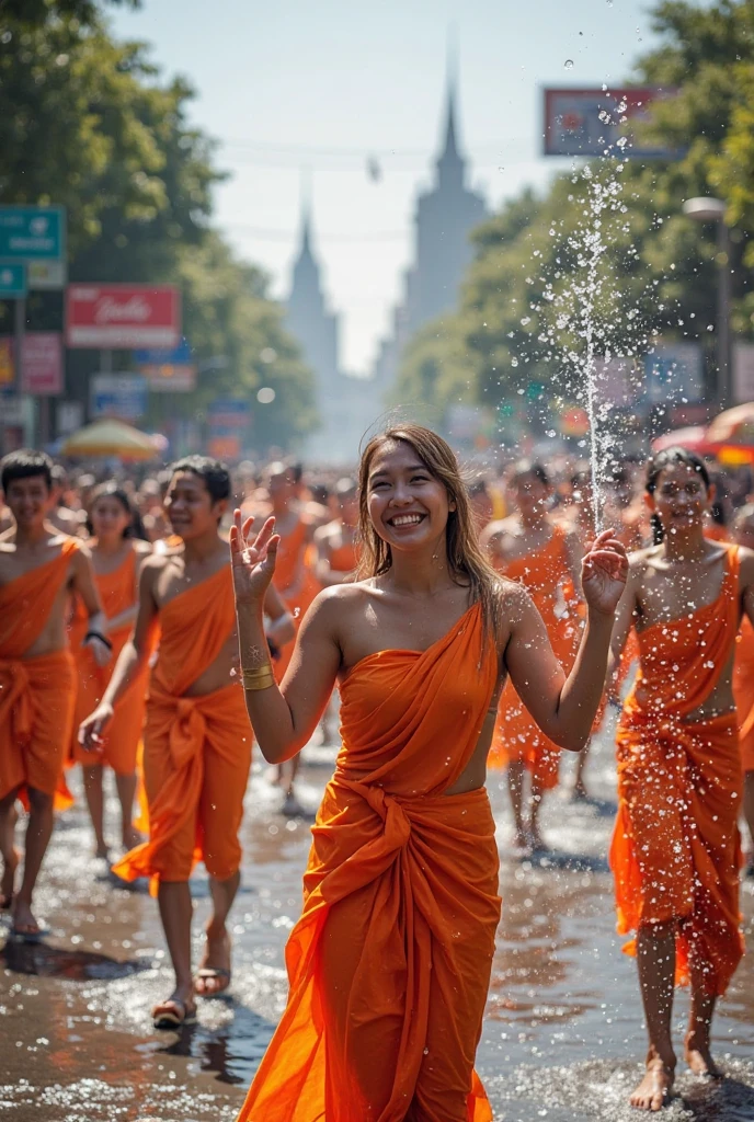 ((Best Quality, 8K, Masterpiece:)), Focus, realistic, A stunning high-resolution, vibrant photograph of 13 old young indonesian girl wear towel wrapped over bodies, smiling,sexy aura,  mood,at big river, surrounded bu men, multiple men,realistic photo, full body shot,The background is slightly blurred to keep the focus on her, creating a beautiful bokeh effect. soft sunlight filtering through, realistic fingers, towel,