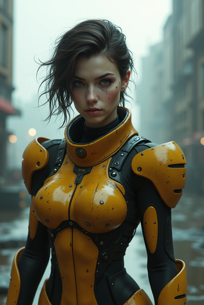 A cinematic waist up photorealistic oil on canvas  painting of cyborg [Motoko Kusanagi:Scarlet Johansson:0.1] donning white body armor of The Cybercrime Detective of Ghost in the Shell anime scrutinize the city from the City Tower, detailed face, insanely detailed and intricate, crisp sharp and clear, volumetric lighting, ultra-high resolution, masterpiece hyper realistic painting of Don Lawrence, Cinematographic scene by Alphonse Mucha, centered, Professional color grading by Kenneth Hines Jr.