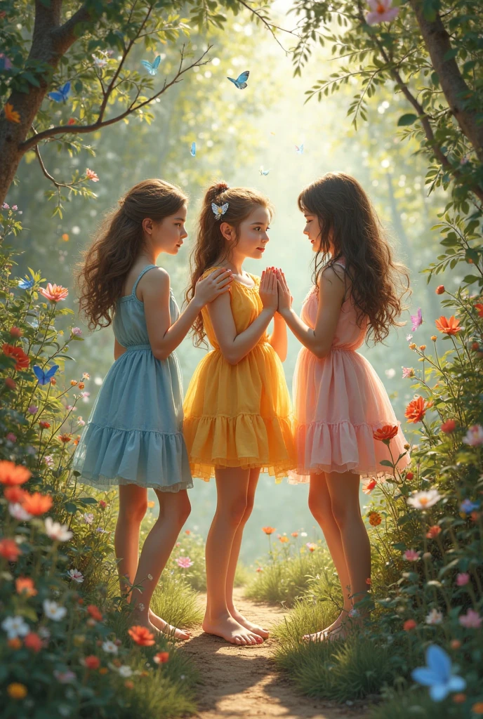 Give me another one this time with children in costumes and a world of flowers