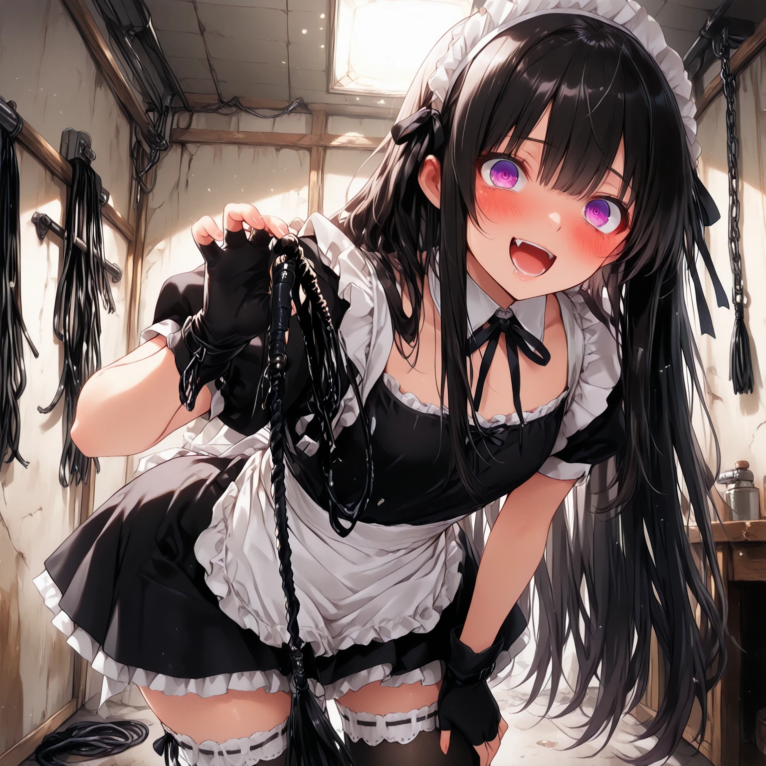 ((highest quality)), ((masterpiece)), (detailed), Perfect Face, anime, Ultra-fine illustration,((1 person)), ((Cute girl)), Black hair twin tails, gothic lolita outfit, garter belt, (Long dress:1.3), Skirt flip, Pull up your skirt, (Showing off frilly panties:1.2), Are standing, blush, Embarrassed expression, Full Body Shot, maid Cafe, indoor,