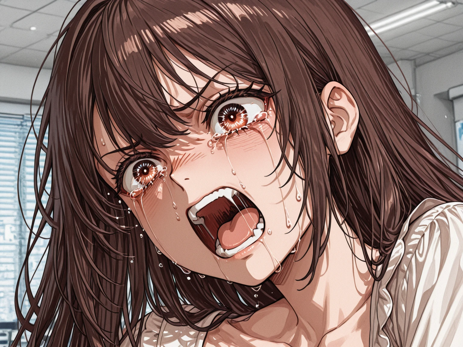 (ultra high res, ultra detailed, high resolution, highly detailed, 4k, 8k), an extremely delicate and beautiful, gokkun3, teeth, cum, cum in mouth, uvula, <lora:ãã£ãã gokkun3:0.8>, (open mouth), ahegao, annoyed, angry, disdain, shaded face, intenseglare, <lora:ã¢ãé¡ ahegao_v0.3:0.8>, cardigan, microskirt, micro miniskirt, (choker), <lora:ã«ã¼ãã£ã¬ã³ï¼ãã¤ã¯ãããã¹ã«å¶æ micro_miniskirtV2:0.8>, ruanyi0181, indoors, tile wall, tiles, toilet, <lora:æ±ããã¤ã¬ 0181 dirty toilet_v2:0.3>,