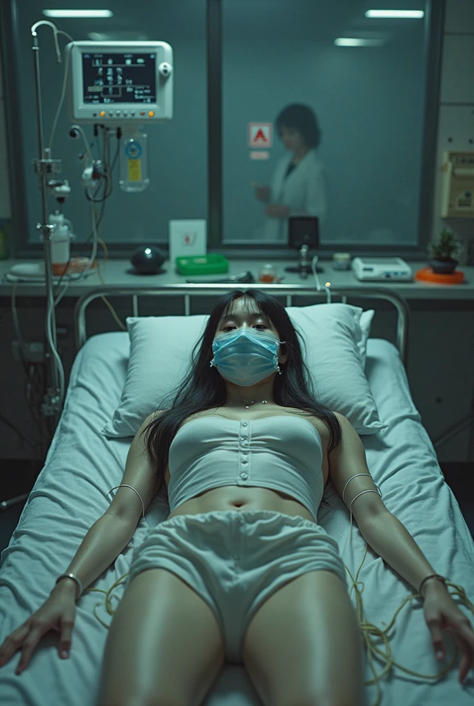 Beautiful and hot thai woman, with beautiful body and legs, beautiful nose, thin face details, big , Sexy clothes white t-shirt and Black shorts, dead in morgue with a small whole in chest and Head by gunshots, blood dripping of The body, Closed eyes. ((Hiper detalhado)) ((Hiper realista)) ((4k Photo)) ((obra de arte))