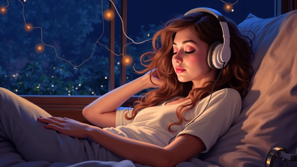 mulher arafed no vestido branco sentado na cama com luzes no fundo, listening to music at 2 am, ambiente noite doce, foto de retrato, Noite de Sonho, Noite de Natal, com fones de ouvido, Fantasy Vibrations and Dreams, menina usando fones de ouvido, 8K Artgerm Bokeh, sensual 8K lighting, Brandon Woelfel, Humor relaxante, vibing to music, Beautiful