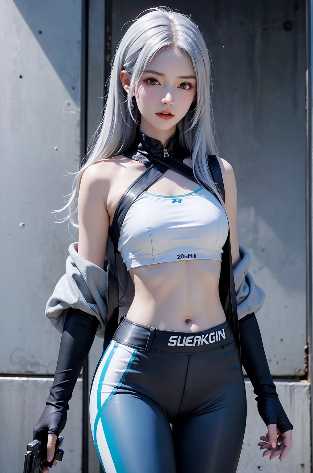 ((masterpiece, best quality, extremely detailed), volumetric lighting, ambient occlusion, colorful, glowing),
1girl, solo, young girl, (silver hair), long hair, halo, aura, sacred, goddess, cyber suit, (white outfit:1.3),
outdoors, sunset, sky, clouds, space, (cyberpunk theme:1.2),