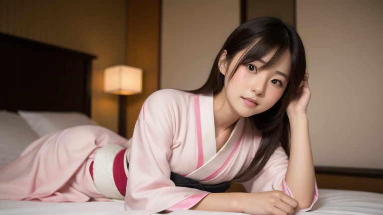 最high quality、high quality、best image quality、8K、最High resolution、High resolution、最high quality、masterpiece、realistic pictures、RAW photo、realistic atmosphere、(detailed face)、(fine hands、thumb1reference4)、(beauty of japan )、very nice face、cute face、((beautiful japanese girl))、(woman), ((18 year old beautiful girl))、(glossy black hair)、(straight long hair)、(ponytail)、whole body、slim style、(shiny skin)、(Fair skin, Glossy skin)、real human skin、realistic human body structure、perfect body, perfect face, perfect hands, perfect fingers, perfect lips, perfect eyes,perfect teeth、perfect background, perfect atmosphere, soft natural light、samurai kimono、maiko kimono、servant、geisha kimono、japanese kimono、Furisode、kimono、Yukata、japanese traditional、((There is a very large mirror in the room.))、((The girl in front of the mirror and the girl behind the mirror are identical twins..))、((The twin girls are facing each other with a mirror between them.))、((twin girls have the same appearance(The same face、same hairstyle、Same body type、Dress the same、Same pose))、((Twin girls are playing and imitating each other(pantomime))、((colorful transparent see-through(flowery kimono、Hakama with side slits))、Angle from a diagonal