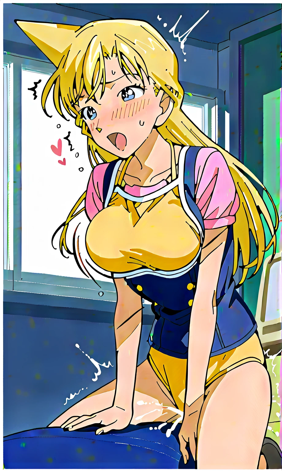 whole body全裸,full nude,masterpiece, highest quality, 1990s \(style\), 1980s \(style\), 1 girl, sailor moon, blonde hair, bun hair, double bun, twin tails, long hair, blue eyes, blue sailor collar, red bow, whole body, sepia, film grain,All nude,small breasts,ecstasy