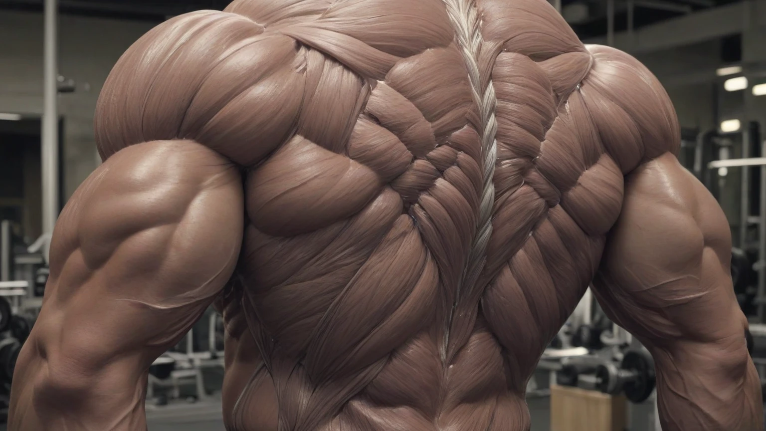 Generate a man with a strong back and showing the muscular dorcal