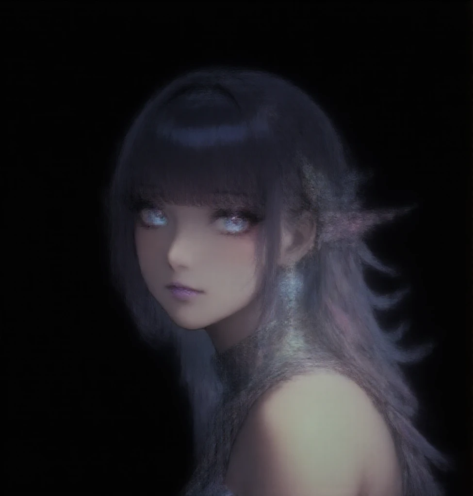 A moon elf greatly resembling Paris Hilton (age 25, blue skin, violet eyes, silver hair, sheer spider silk lingerie, silver body jewelry) is walking through a spider infested haunted woods, webs obscure the moon and carpet the ground. Immense webs and spiders in the tree tops.