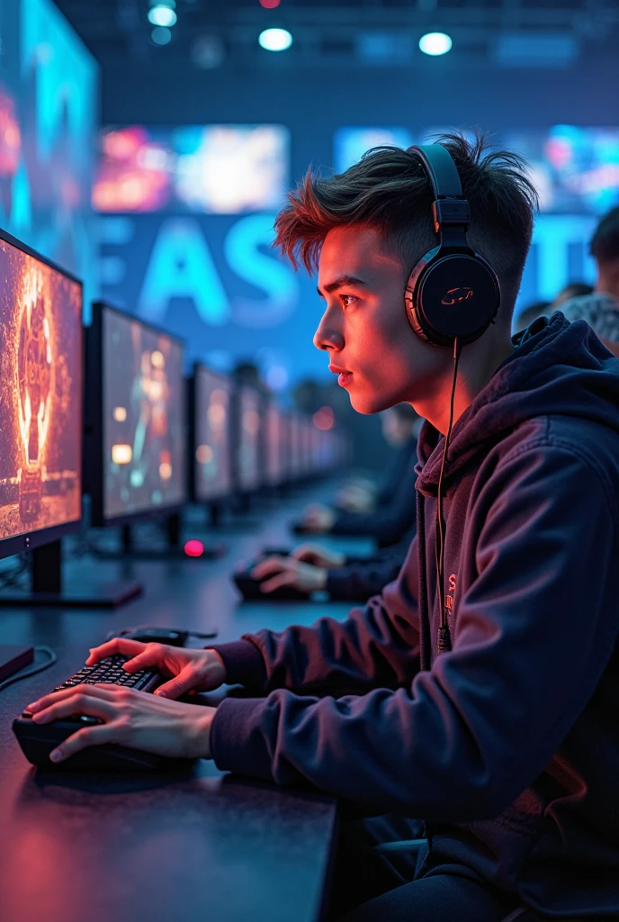 Make a profile picture of a formal gamer boy playing animated