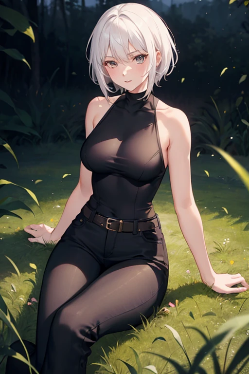 (masterpiece, best quality), 1girl, Forest green Textured Side-Swept Bob with Hairpin, big breasts, <lora:gogalking01_200e:0.8>