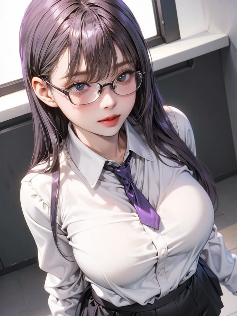 (Tabletop:1.0), (highest quality:1.4), (High resolution:1.2), From the side,Sharp contours,  boyish, highest quality, masterpiece,Glasses,Voice of the Heart,20-year-old woman,yandere,Big Breasts,Chest to chest,Lying face down,Upper Body,Ecstasy,saliva,blush,Squint your eyes,Heterochromia iridis,Tuck up your clothes,lure
