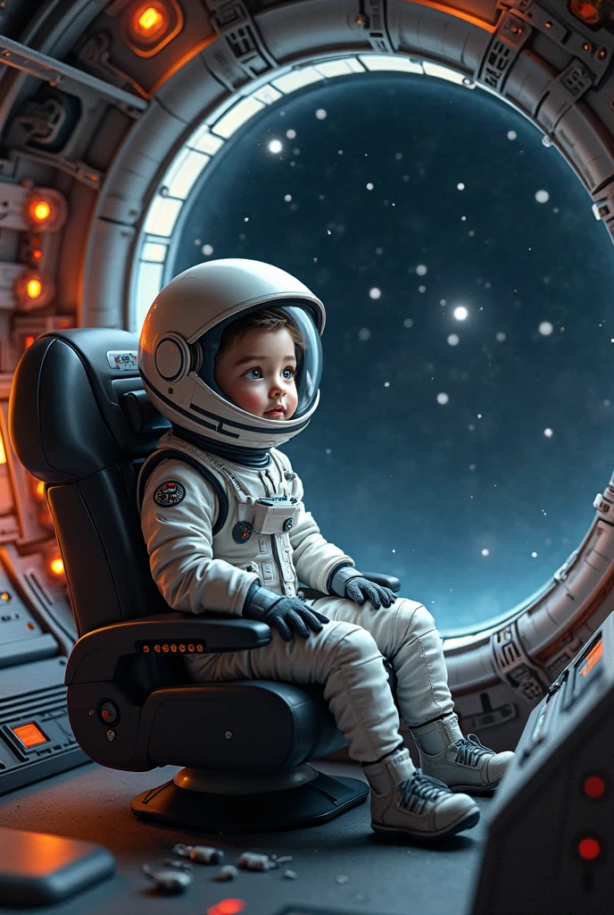 (best quality,realistic:1),detailed character,anime style,cartoon boy,holding a toy space-gun,astronaut uniform,vibrant colors,warm lighting,playful expression,surrounded by abandoned space launch platform,cartoon-like environment,toy-like textures,friendship.