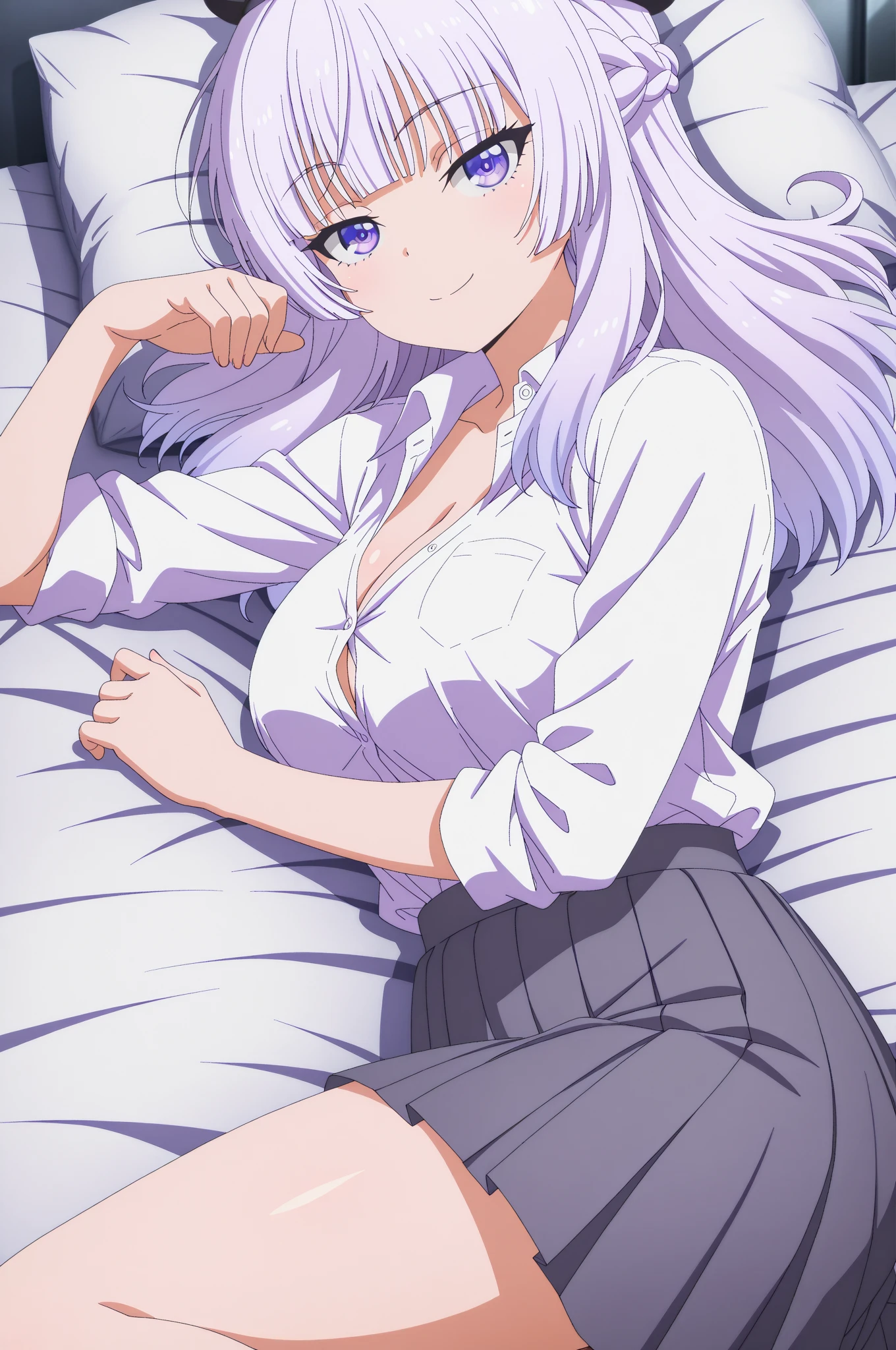 Highest quality, Soft Light, Ultra-high resolution,boy, alone, (Ecstatic face), (Purple eyes), Beautiful face in every detail,(High resolution detail of human skin texture), (White long hair), break,Dress shirt,tie,(Fellatio gestures:1.3), (Open your mouth:1.2),tongue,(Sweat:1.5),Sigh,Saliva dripping from the mouth,Spread your legs,My leg is being grabbed,Panties,Flat Chest,Swollen crotch