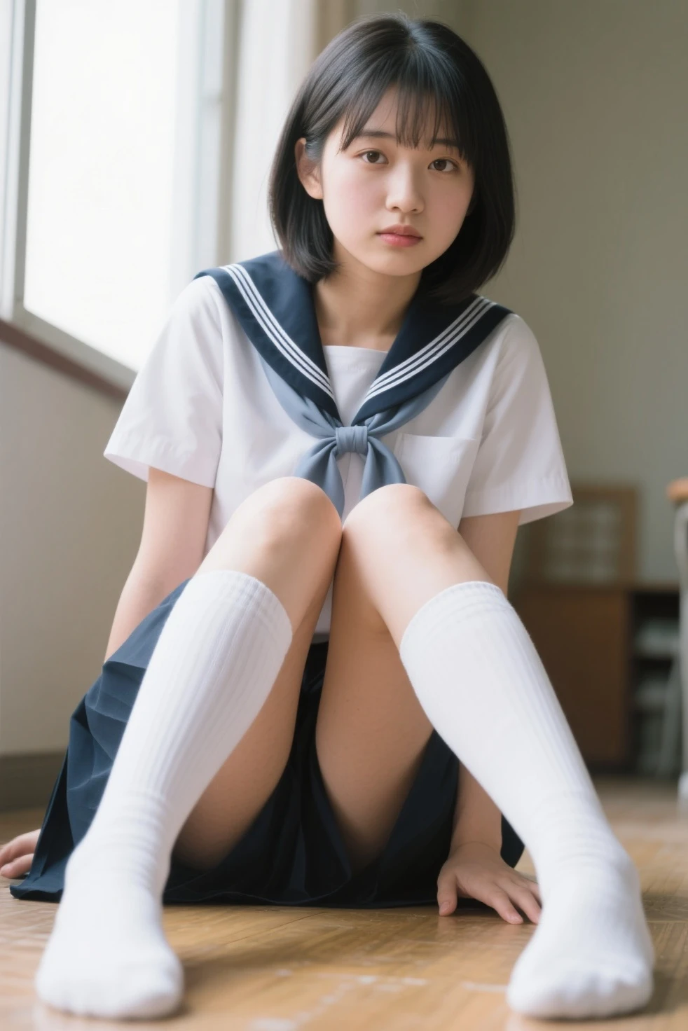 Dark blue high socks Magic Mix Real、(Raw photo:1.2)、(Photorealistic:1.4)、The beauty of beautiful details Delicate expression、Blonde、((panties are visible))(Squatting panchira)Earrings Eyelashes Beautiful and fine details、Large file size、Ultra-detailed、High resolution、Transcendental beauty Highest quality、masterpiece、、(Japanese high school girls uniform))、Extremely detailed representation grow、In detail、Highly detailed facial cinematic lighting、17-year-old girl、Positive、((Dynamic Pose)))、(Sit with your knees bent))、Pleated skirt、blazer、Sexy upward glance、panties、Strong bite、White pants、M-word、汚れたpanties、pantiesに光が当たる、Thin thighs、(pantiesにフォーカス)、smile、Spread your legs wide:1.5、
