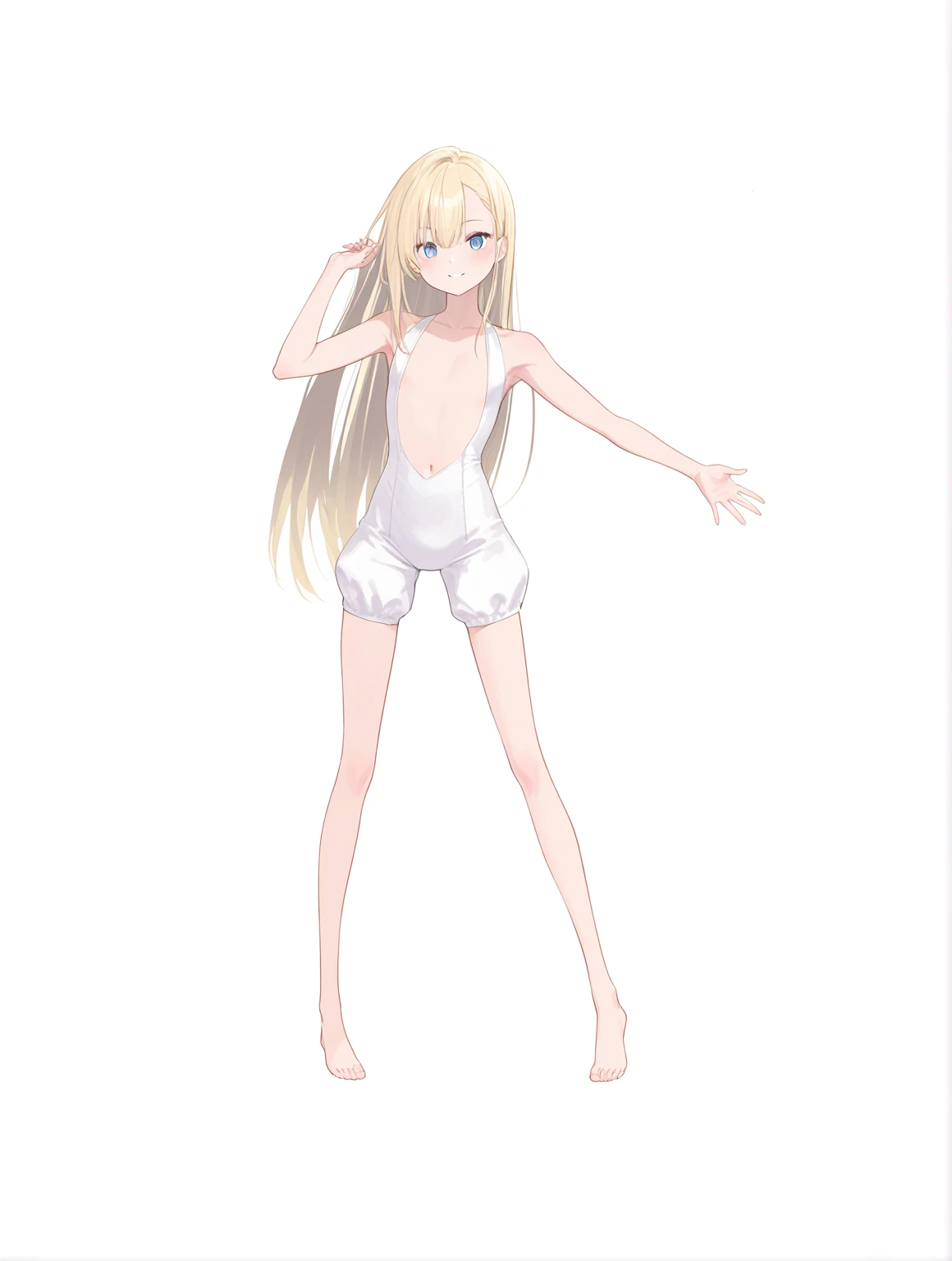 (masterpiece), (Highest quality), (High resolution), (Very detailed), (Best illustrations), (so beautiful), (very cute),
My Little Sister Can't Be This Cute, kirino kousaka,
Blonde, Yellow shiny hair, Long Hair, bangs, Hair Clip, Big eyes, Green Eyes, Round Breasts, Iris,
round face,
smile, Embarrassed,
Perfect limbs, Perfect Anatomy, round face, Thin legs, Five perfect fingers, Big eyes, Iris, (slender), Tight waist,
Delicate and smooth skin, Beautiful Skin, Textured skin, Charm,
White bikini swimsuit,
White frilly swimsuit,
Are standing,
(The whole body of the body), (Center of the screen),
(One person、solo:0.5),
(White background), (White Room), (White floor), panoramic,
from the front,