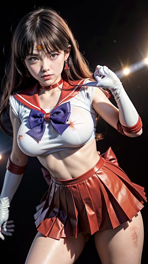 (8k, RAW photo, best quality, masterpiece:1.2), (ultra highres:1.0), detailed illustration, detailed, (realistic, photo-realistic:1.37), detailed beautiful skin, sailor moon, (1 girl: 1.2),(full body:1.2),(hand of Guido Daniele:1.2), slim body, cute, happy, long hair, long leg, cleavage,blue skirt,red bow,blue eyes,blond hair,twin tails,hair bun,hair ornament,blue sailor collar, red choker, red boots, high heels, sailor senshi uniform, white gloves,tiara,elbow gloves,pleated skirt,knee boots blue sky, beautiful sky, (scenery), lake, falling petals, falling leaves, cowboy shot, spread legs, open shirt, bare breasts, (lying on the pier:1.2), (after sex:1.2), (torn clothes:1.5)