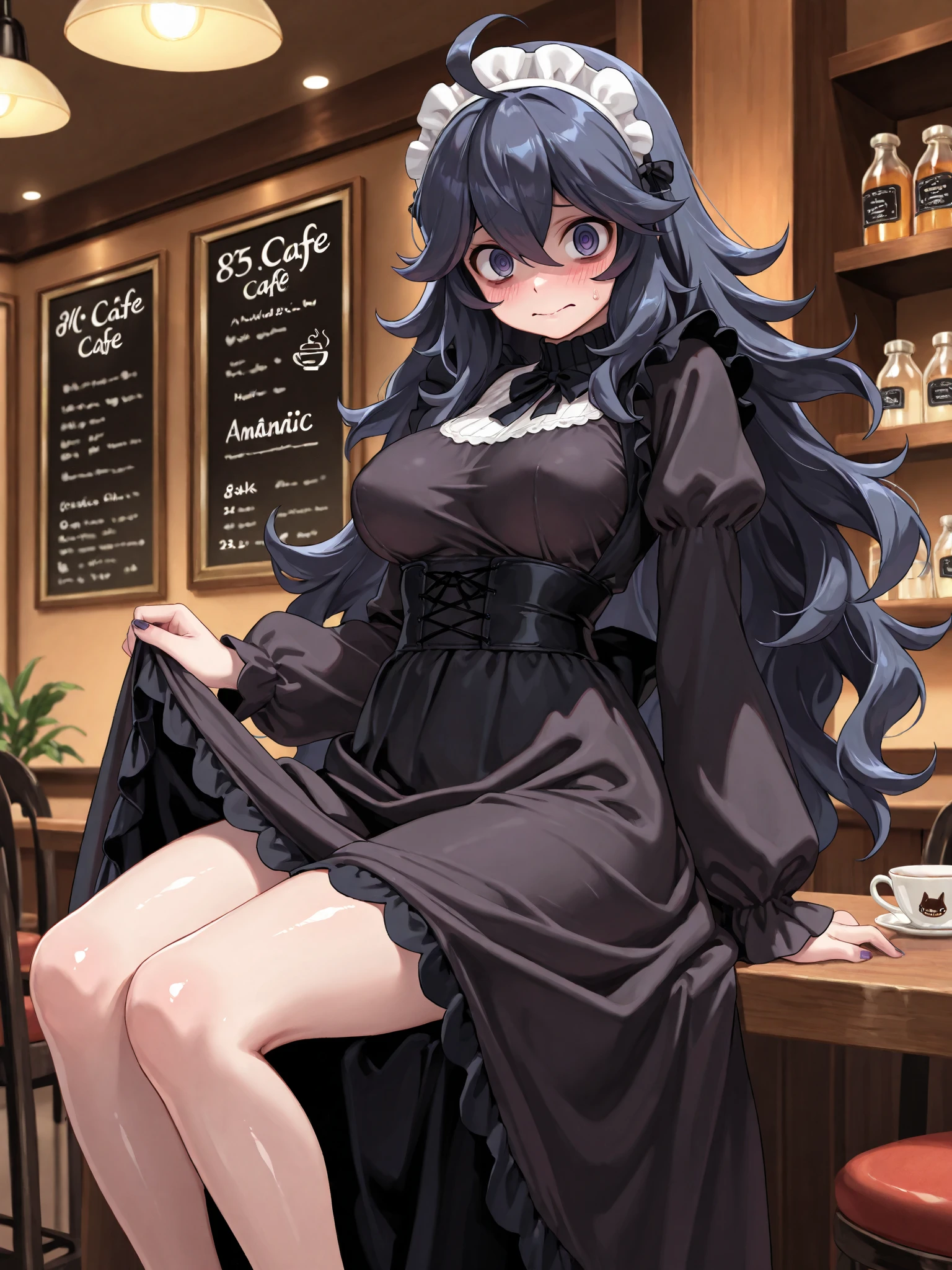 1girl, beer hat, tube in mouth, frappuccino,
ninomae ina'nis, azur lane,
key visual, megami magazine,
smile, cafe, sitting, asymmetrical legwear, dress looking at viewer, full body, chair,
[tentacle hair, purple hair:5],
<lora:concept_beerhat-v2.8.2-rls:1>