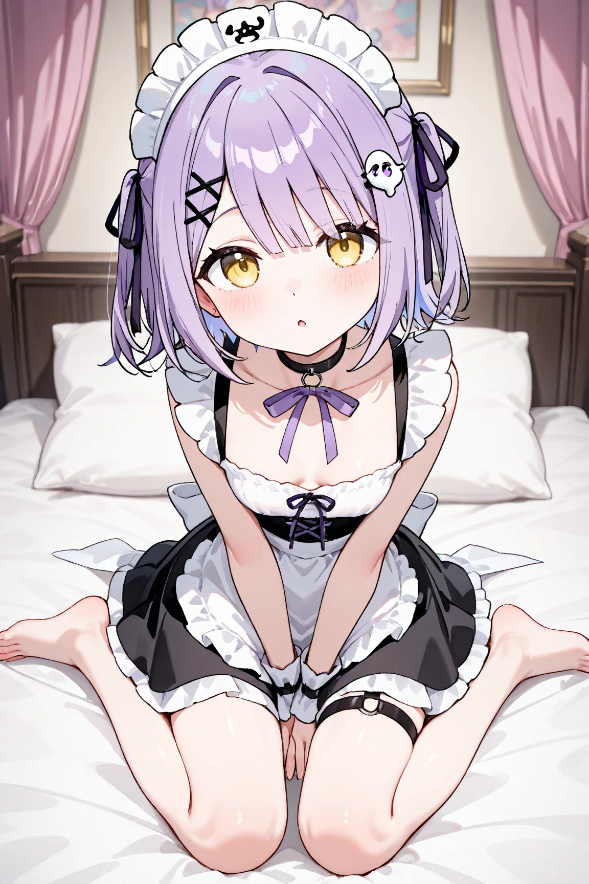 NSFW,((1 male and 2 females,having sex)),lying down,penis,ffm threesome,breasts squeezed together,vaginal penis,beautiful eyes,hair above one eye,purple eyes,twin tails,small tits,Bare breasts,Smile with open mouth,​masterpiece, top-quality, Hi-Res, Celia Clare, white capelet, beret,bed