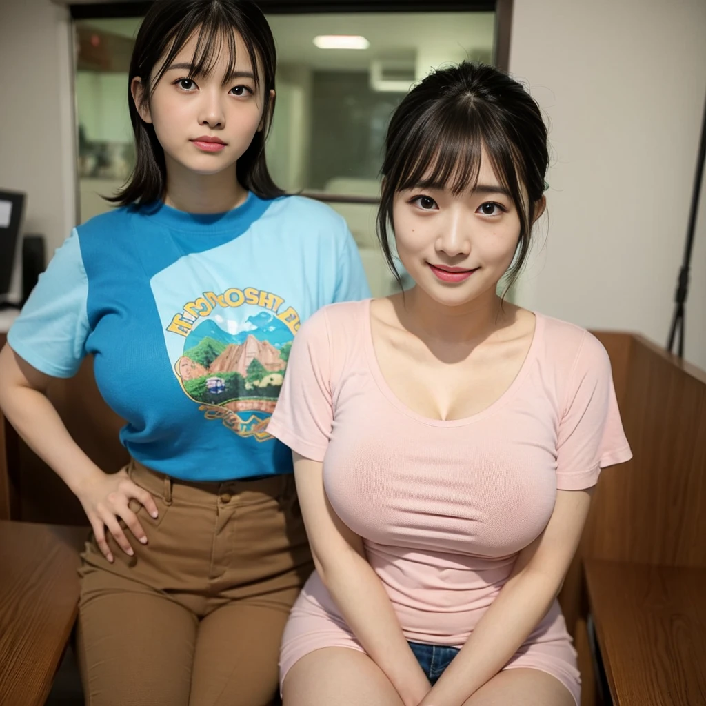 (best quality), big head, (1 Asian girl, with gigantic breasts:1.5) in a casual outfit at work office