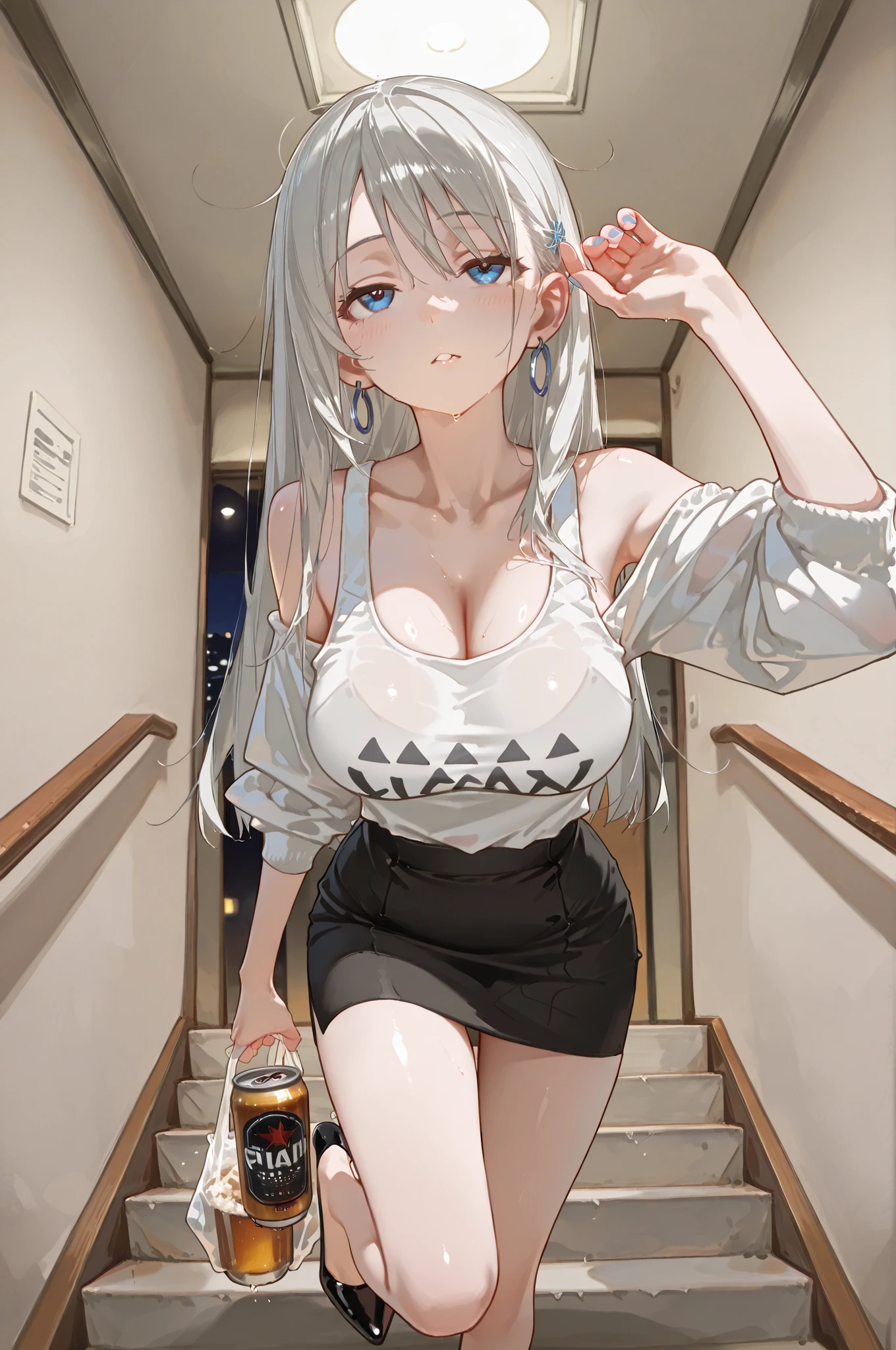<lora:CenterOpenningVirginKillerSweater:0.5> virgin killer sweater, sleeveless, bare arms, no bra,, ultra detailed, masterpiece, best quality, aesthetic, detailed,, serious, 1girl, (white eyes:1.1), (grey eyes:1.3), white hair, very long hair, parted hair, parted bangs, <lora:parted_hair_v1.3:1.3>, medium breasts,