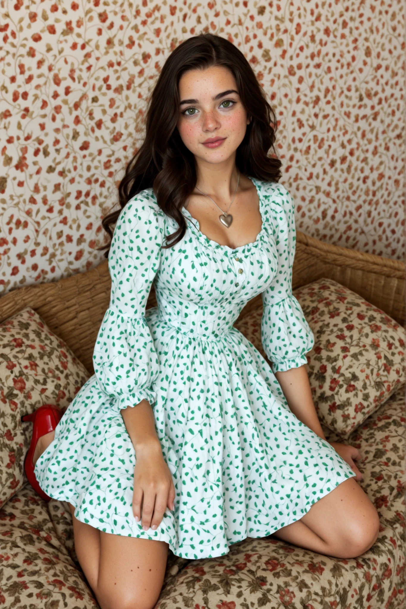 Name: Carmen Elise Winstead
Date of Birth: October 12, 1994
Place of Birth: Chicago, Illinois, USA
Height: 5'6"
Hair Color: Dark Brown (almost Black)
Eye Color: Emerald Green
Facial Features: Heart-Shaped Face, Freckled Nose Bridge, Full Lips
Distinguishing Marks: None notable
Citizenship: American
Clothing Description:
Typical attire consists of modest, feminine pieces. Often wears blouses with collars, skirts or dresses of varying lengths, and low-heeled shoes. Accessories include simple jewelry, such as a silver locket necklace.