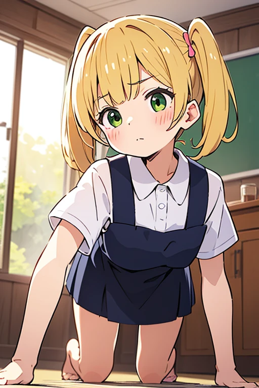1 Female, Age 20,whole body,Standing,blonde perm hair,Gal,((face)), In the heat, Sulky face, tits, Short Hair, Uniform shirt,High quality anime, Vulgar,(90s Anime), ((Sweat)), Mastepiece, Ultra High Quality, High resolution, 8K, background: Realistic school classroom,Window,sunlight,((Fisheye Lens)),backgroundボケ,(Low - Angle),
