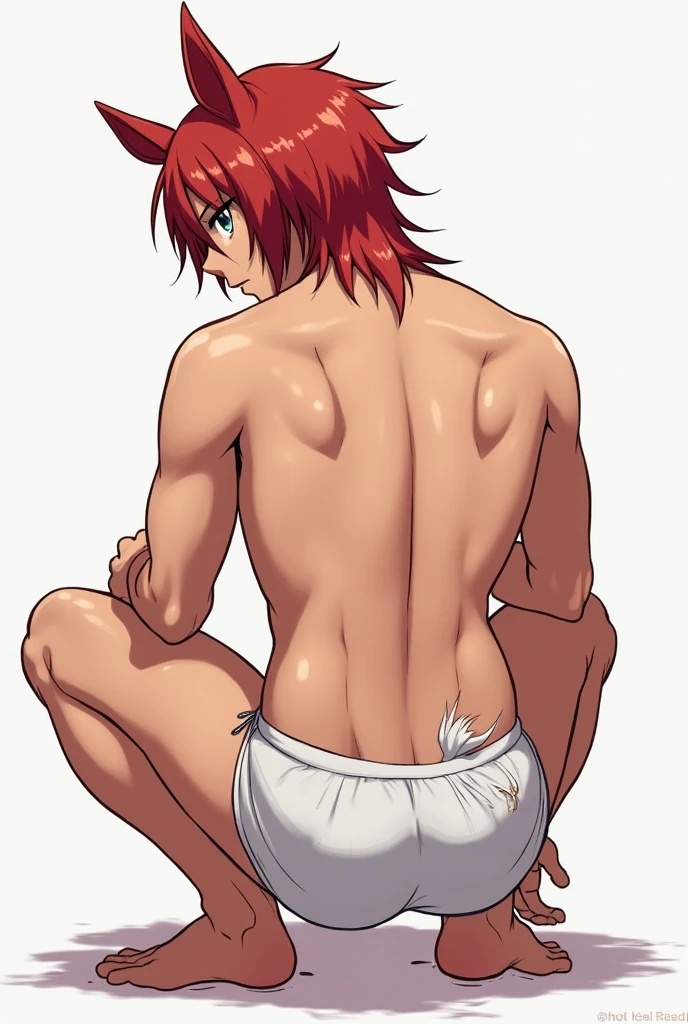 score_9,score_8_up,score_7_up,score_6_up,score_5_up,1 boy,male focus,rating explicit,full body, shot from front, 18 years old, kuwata leon, danganronpa: trigger happy havoc, red hair, blue eyes, facial piercings, goatee, white t shirt, pants pulled down, necklace, fingering anus, spread legs, yaoi, male only, fisting anus