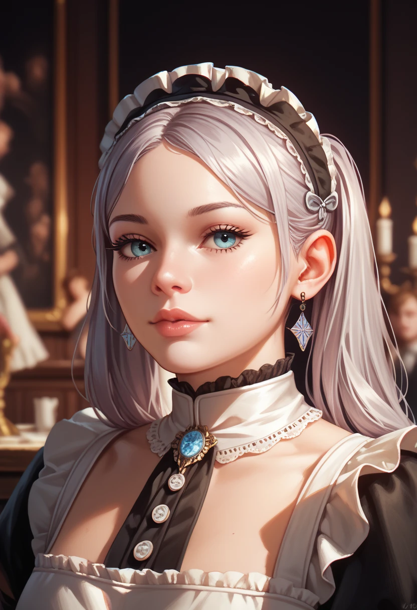an angry victorian era woman in her early 30's wearing sexy red gown, cleavage, elegant updo, ballroom, straight white medium-length hair, striking purple eyes, detailed realistic portrait, photorealistic, hyperrealistic, 8k, detailed clothing, beautiful detailed eyes, beautiful detailed lips, extremely detailed face, intricate ornate details, cinematic lighting, dramatic shadows, cool color tones, indoor lighting, highly detailed, masterpiece, artstation, sharp focus, hyper detailed, half body