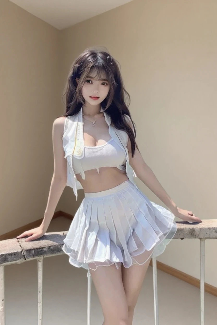 Beautiful woman with perfect body:1.4,Layered Hairstyle,Highly detailed face and skin textures,Double eyelids,Skin Whitening,Long hair,Whitened long legs,(Japanese girls high school uniform,Collar),Standing by the sea,Half-length photo