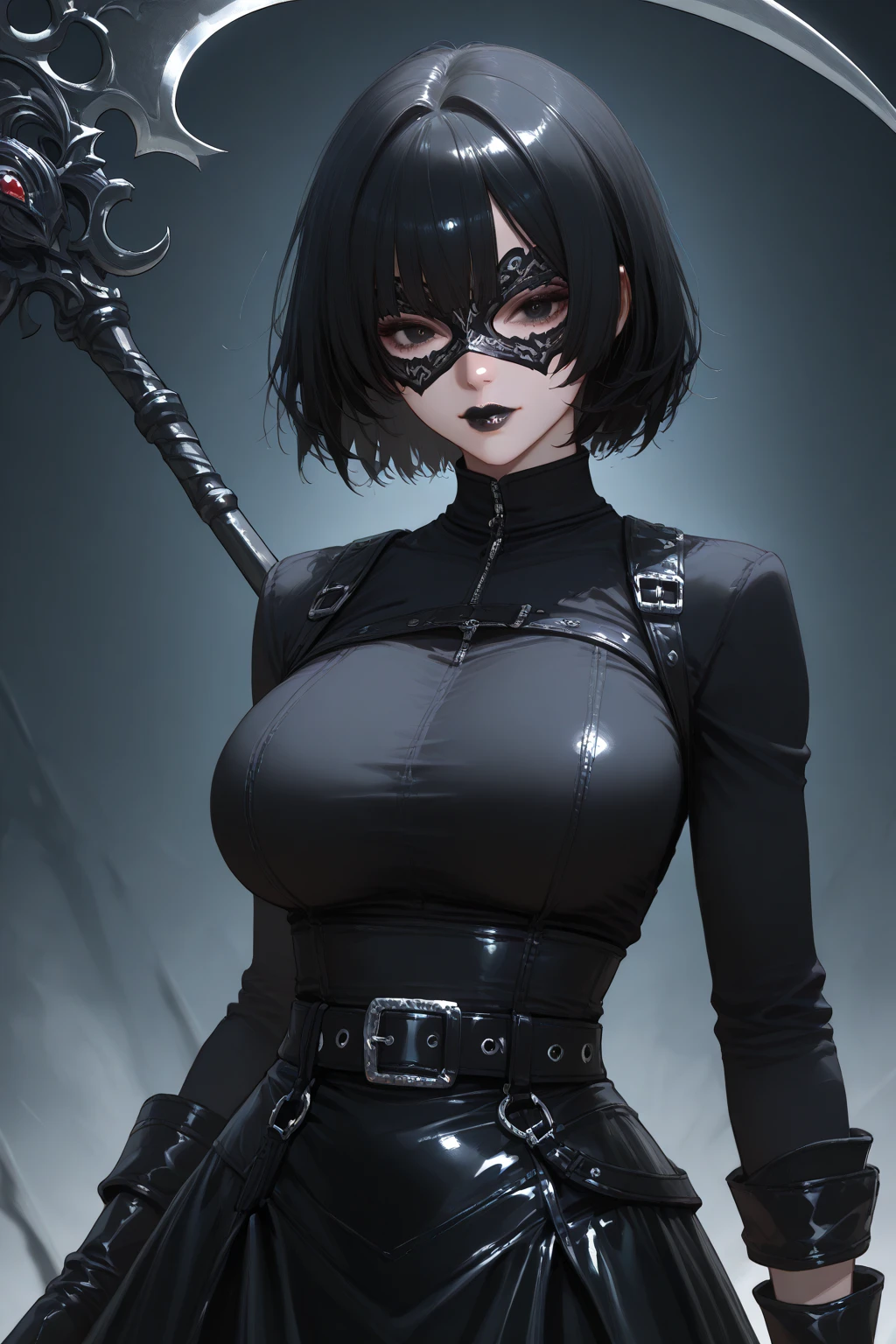 Portrait, Masterpiece, Excellent, 1girl, solo, complex details, color diffusion, close-up, pale female, athletic female, Succubus, thighs, hips, black hair, dark hair, red eyes, sensual attire, sexy armor, epic, rogue, demon princess, Sci-Fi, Fantasy