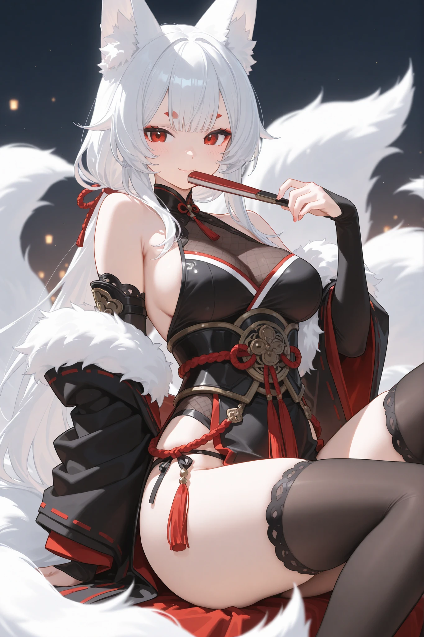 Gnoll woman, woman, green eyes, black fur, spike collar, Gnoll woman, big , big tighs, smile, 4k, hd, pretty face, messy hair, menacing, acurrate eyes, sharp pupils, wild, scary look, holding an axe, Axe,  with hair with Rastafarian braid, (human head), (Mohican), (tribal clothing), exposed belly, (White hair)