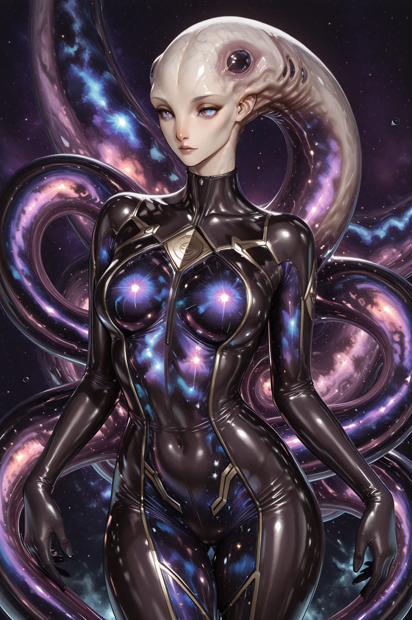 ((highest quality)),(Ultra-high resolution),(Very detailed),(Detailed Description),((The best CG)),(A masterpiece),Ultra-precise art,Amazing drawing art,(Art with precise detail:1.5), (Woman in a bodysuit:1.6), ((Wriggling tentacles:1.4))