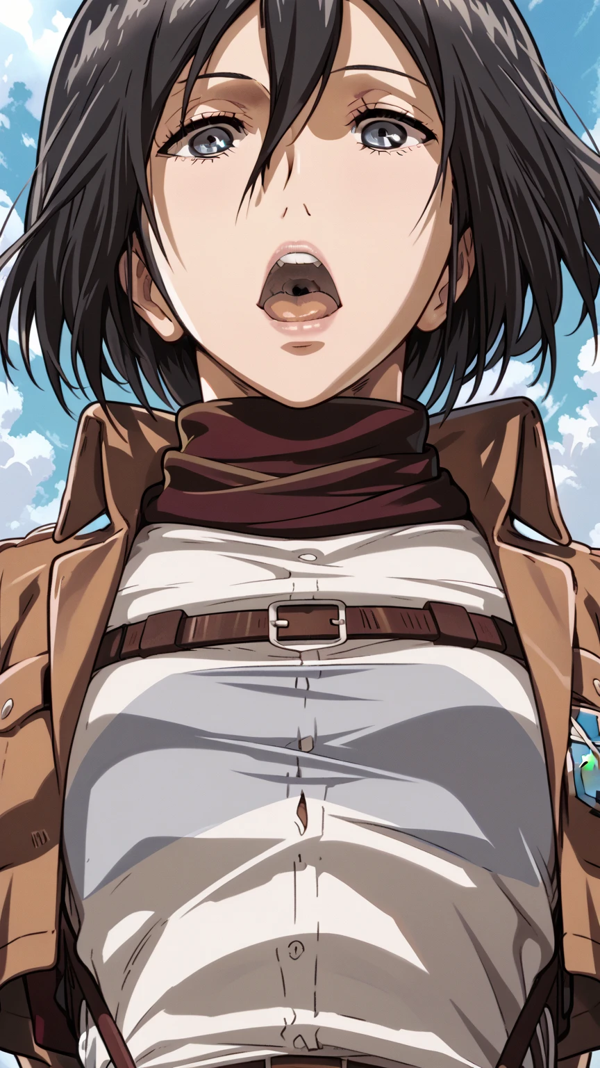 (ultra detailed,ultra high res,detailed background),((2D)),((flat color)),((colorful)),((floating colorful)),1girl,solo,looking at viewer,BREAK, Mikasa Ackerman, shingeki-no-kyojin, nsfw, naked
