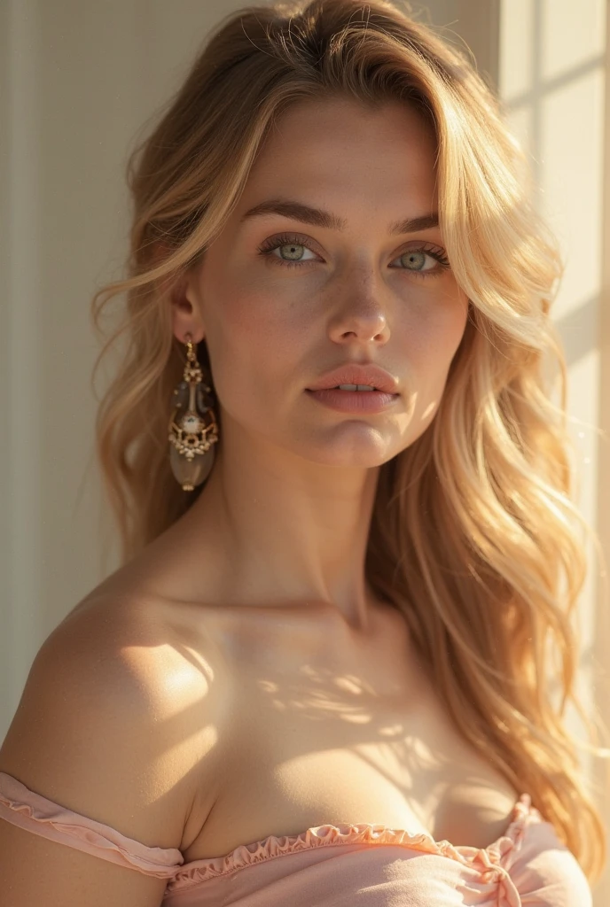 "A stunning blonde woman in a jaw-dropping white dress, radiating perfection in the best lighting. 8k quality masterpiece with ultra-detailed attention to detail."