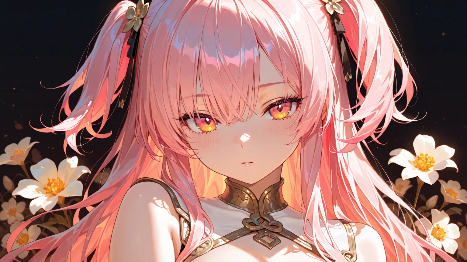  laTte, Tt_flat, , , , Small breasts, Small breasts, Small breasts, scarlet_a, red eyes, dark pink hair, long hair, parted bangs,big breasts, tiara, black choker, earrings, bracelet, gem, magical girl, red dress, red sleeves, wide sleeves, detached sleeves, skirt, red legwear, Akagi Towa, long hair, pink hair, parted bangs, red dress, magical girl, tiara, red sleeves, detached sleeves, skirt, earrings, Half-taken off school swimsuit,  are visible through the ,  are visible through the ,  are visible through the , Large , high quality, high detail, beautiful, high resolution, 8K, Super detailed,