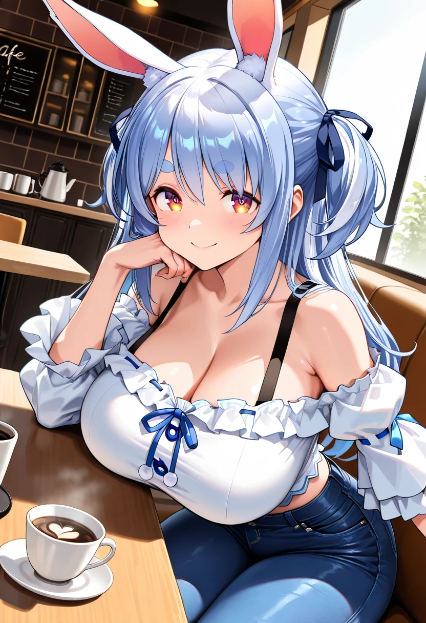 Bunny girl turning around、Bunny Suit、Photorealistic、F cup breasts、bar counter