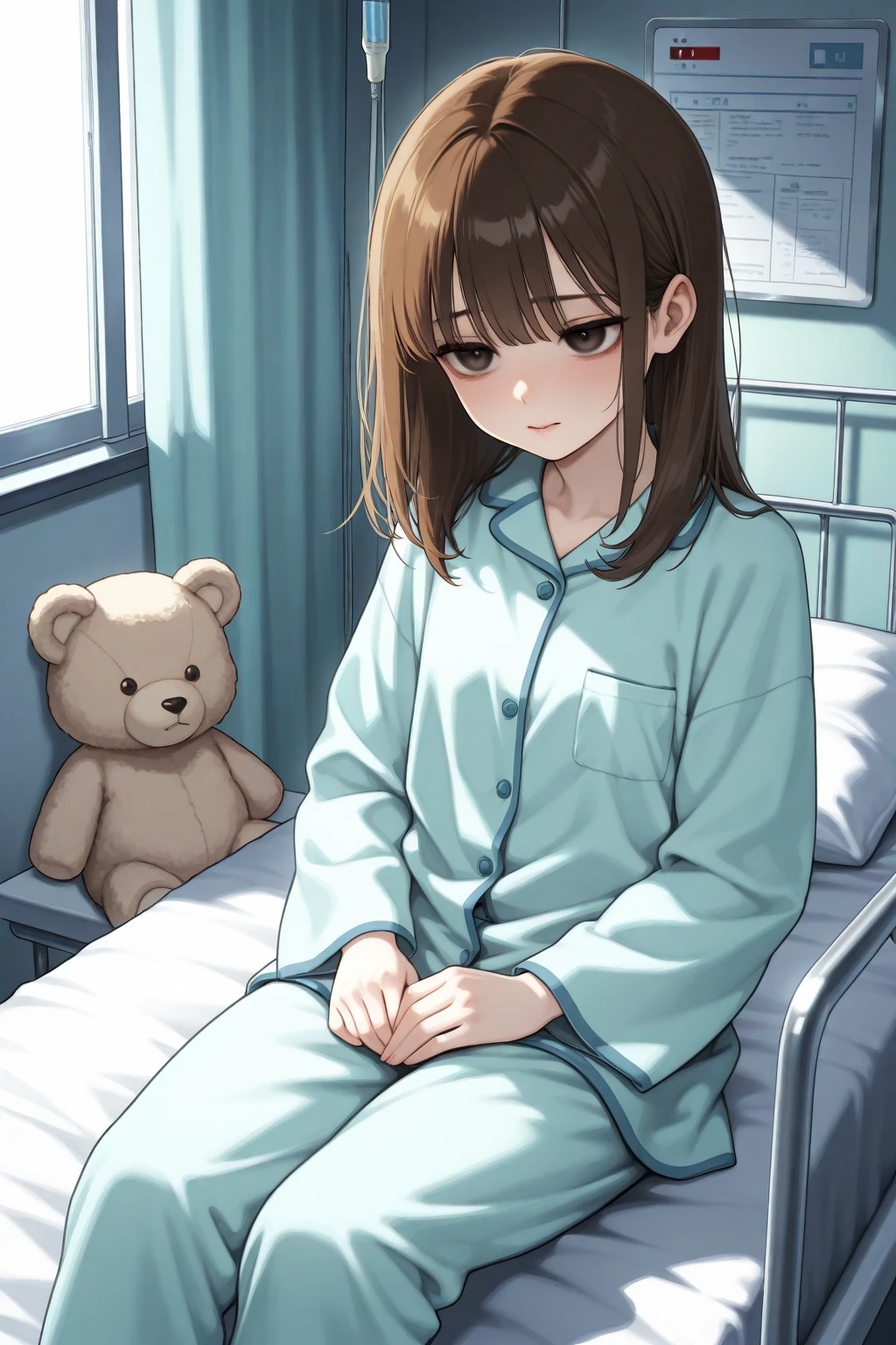 generate an anime image about the doctor said that daisy has a liver disease and shes feeling sad