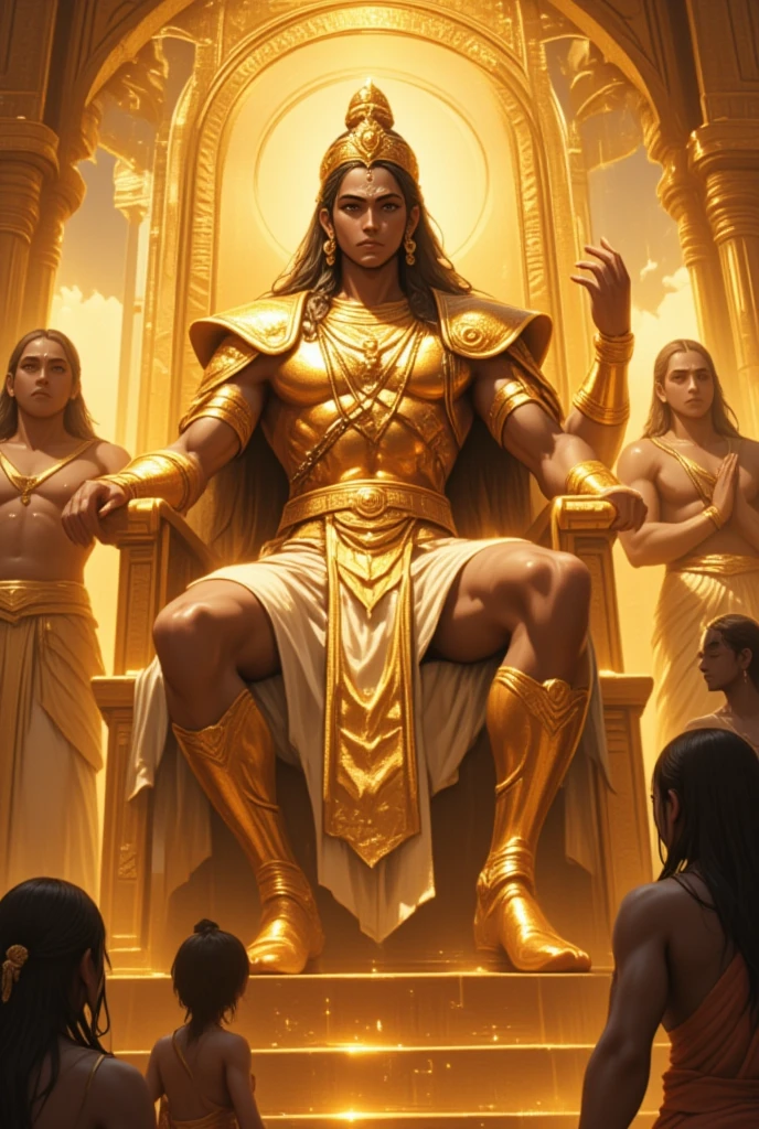 Create an epic and breathtaking 3D rendering of a mythical god. Portray the god holding the sun and the moon, enveloped by a radiant aura. Seat them on a magnificent throne within a cosmic backdrop, surrounded by the splendors of the universe. Pay meticulous attention to stunning details and achieve a 64K resolution for an immersive and realistic visual experience. Let your artwork capture the essence of myth and wonder, leaving viewers in awe of its beauty and power.