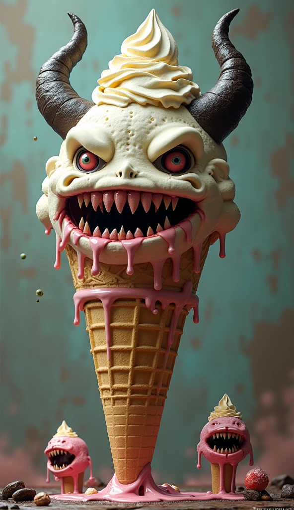 carnagestyle, an icecream with tentacles, laughing(brown:1.3), complex geometry, (masterpiece:1.2), high quality, best quality, high quality