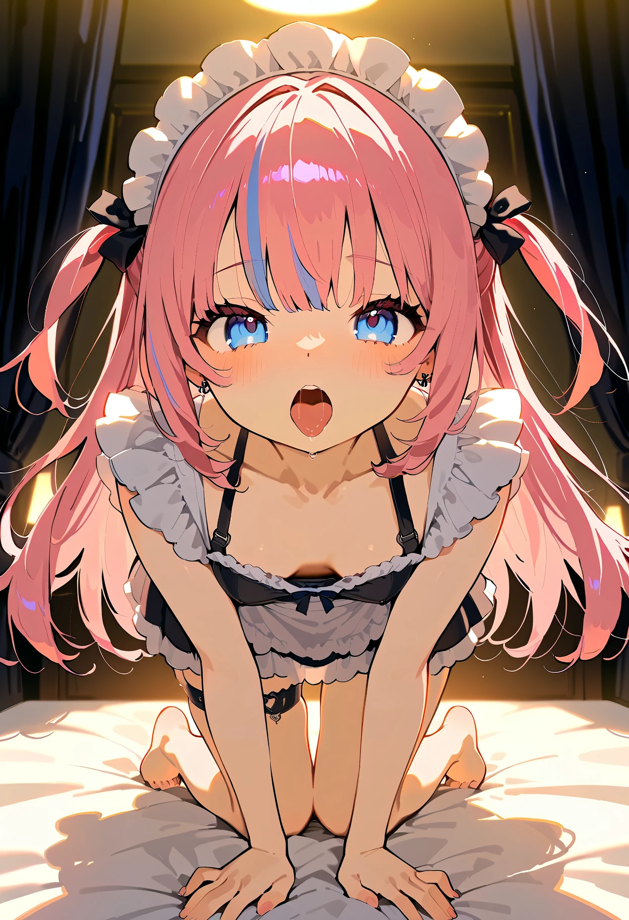 1girl, nsfw, (Expressive eyes), (Perfect Face), (((cute))), Drooping eyes, (half close eyes), ((((Baby Face)))), (((((((female child))))))), (((8 years old))), (((Flat Chest))), White skin, gleaming skin, Yellow eyes, ((((Happy and excited)))), (short up twintail), ((pink hair)), Naked, collar, Extend your arm towards the man., (spread legs), ((lying on sand)), (((Sweat))), (steam), ((drooling)), ((vaginal penis)), (((Mating press))), (((intercourse with a man))), (((1 guy))), cum in pussy, detail perfect piece, ultra detailed, 16k, (Best quality)