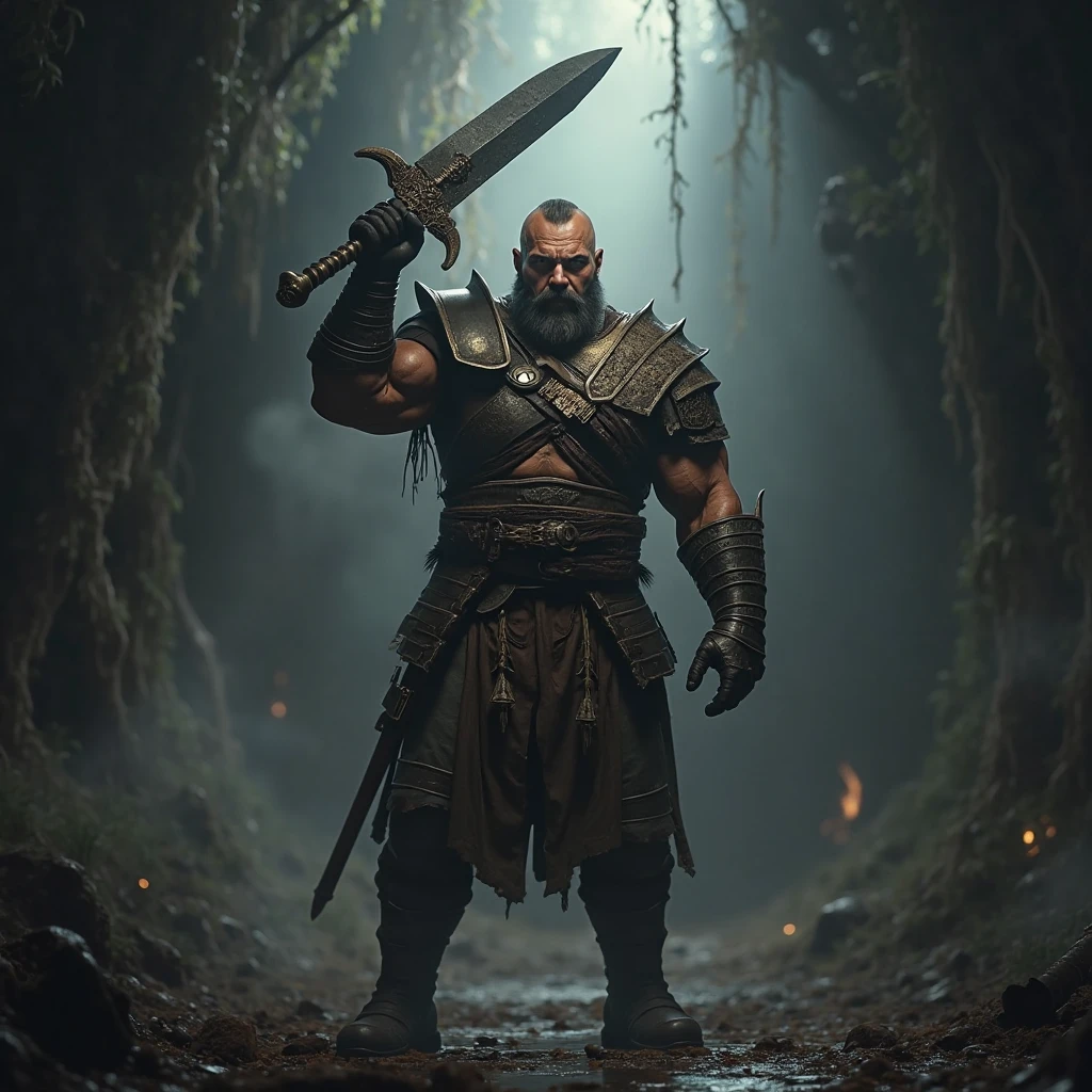 A 3D render of a God of War gameplay live session thumbnail. ATHENA is in the foreground, Athena Gods of War, medium shot, holding his axe high in the air. The axe has blood dripping from it. The background reveals a Nordic landscape with mountains, trees, and a bridge. The text "God of War gameplay live full" is placed at the bottom.