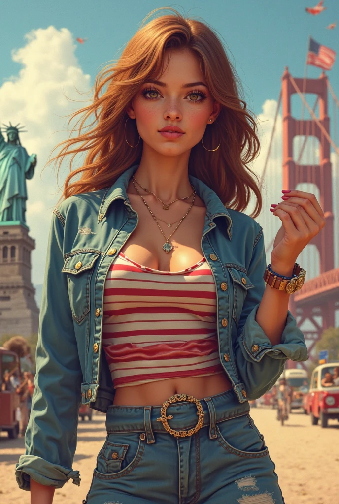 19 year old French girl with long brown hair and honey eyes. She dresses elegantly, and has a French flag around her neck. She has big boobs and ass.