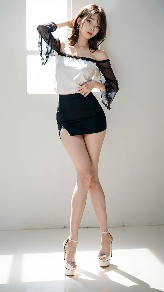 ((((full body lesbian:1.5)))),((top-quality、8K、tmasterpiece:1.3)), a girl with beauty legs, fair and translucent skin :1.25,huge breasts :1.5,((huge cleavage:1.5)),Thighs and calves exposed:1.5,seminude:1.5,big butt 1.1,lock focus:1.2, Beautiful woman with perfect figure:1.4, Slim abs:1.1, (camisole:1.5、A tight yoga skirt wraps around the hips:1.3),Highly Detailed Face and Skin Textur, A detailed eye, 二重まぶた,legs,legs,legs,messy Hair:1.6,sexy pose
